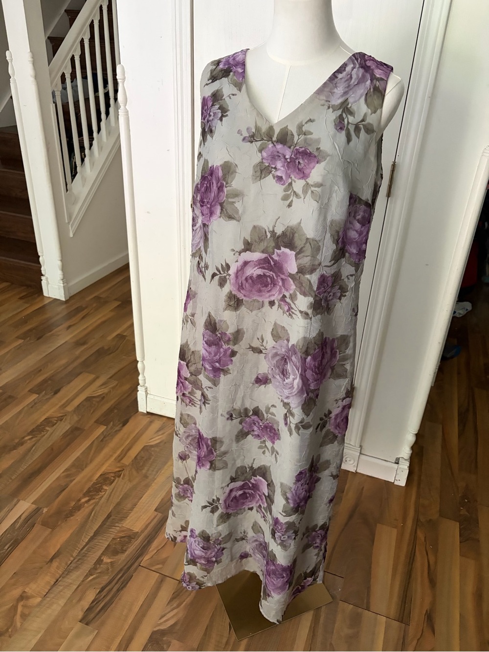 Vintage 90s Floral Overlay Long Dress Purple Roses Cottagecore Women’s XL - Picture 4 of 12